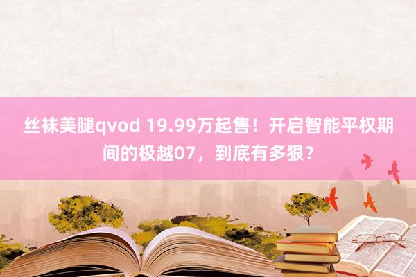 丝袜美腿qvod 19.99万起售！开启智能平权期间的极越07，到底有多狠？