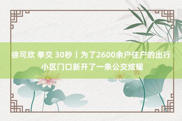 徐可欣 拳交 30秒丨为了2600余户住户的出行 小区门口新开了一条公交炫耀