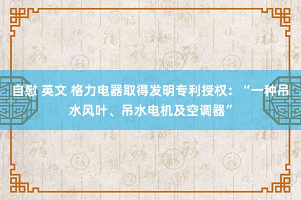 自慰 英文 格力电器取得发明专利授权：“一种吊水风叶、吊水电机及空调器”