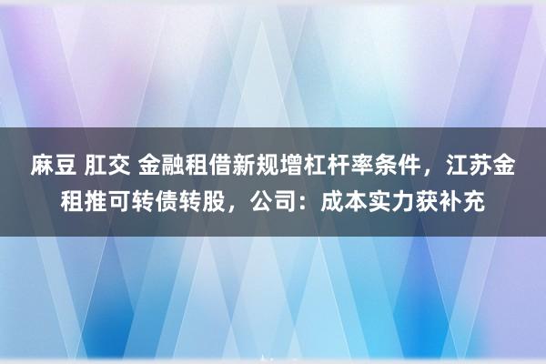 麻豆 肛交 金融租借新规增杠杆率条件，江苏金租推可转债转股，公司：成本实力获补充