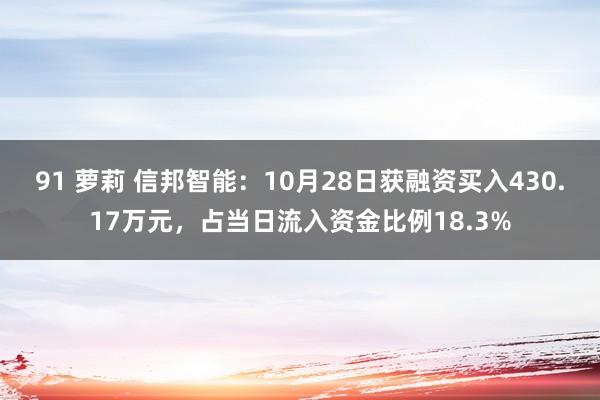 91 萝莉 信邦智能：10月28日获融资买入430.17万元，占当日流入资金比例18.3%