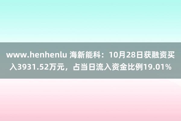 www.henhenlu 海新能科：10月28日获融资买入3931.52万元，占当日流入资金比例19.01%