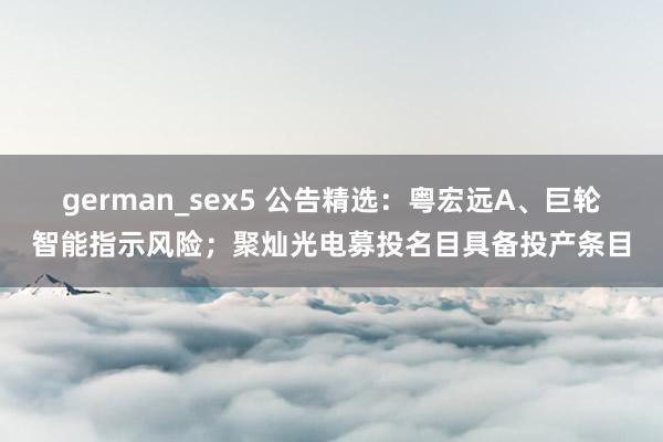 german_sex5 公告精选：粤宏远A、巨轮智能指示风险；聚灿光电募投名目具备投产条目