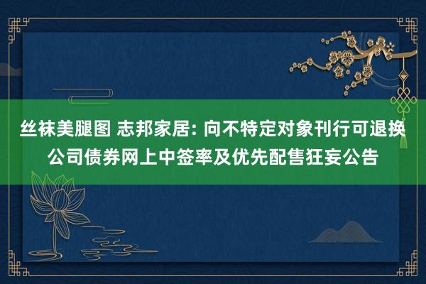 丝袜美腿图 志邦家居: 向不特定对象刊行可退换公司债券网上中签率及优先配售狂妄公告